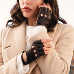 Rossana (dark brown) - Italian fingerless lambskin leather driving gloves - Leather Gloves Online - Luxury Leather Gloves - 5