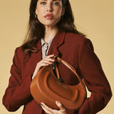 Ornella (cognac) - Italian calf leather women's crossbody bag (with shoulder strap)
