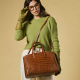 Valentina (cognac) - Italian calf leather women's handbag (with shoulder strap)