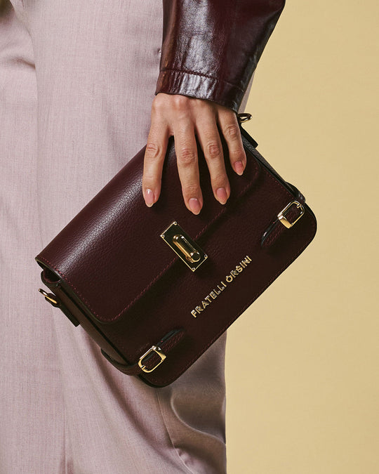 Mirella (eggplant) - Italian calf leather women's crossbody bag (with shoulder strap)