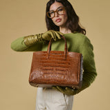 Valentina (cognac) - Italian calf leather women's handbag (with shoulder strap)
