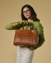 Valentina (cognac) - Italian calf leather women's handbag (with shoulder strap)