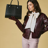 Patrizia (black) - Italian calf leather women's handbag (with shoulder strap)