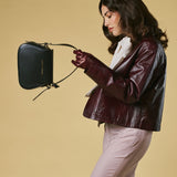 Ottavia (black) - Italian calf leather women's crossbody bag (with shoulder strap)