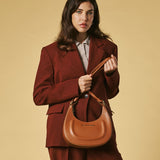 Ornella (cognac) - Italian calf leather women's crossbody bag (with shoulder strap)