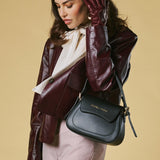 Ottavia (black) - Italian calf leather women's crossbody bag (with shoulder strap)