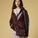 Mirella (eggplant) - Italian calf leather women's crossbody bag (with shoulder strap)