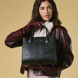 Patrizia (black) - Italian calf leather women's handbag (with shoulder strap)