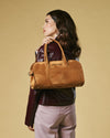 Chiara (cognac) - Italian calf suede women's handbag (with shoulder strap)