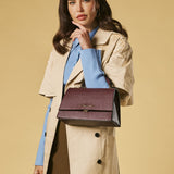 Federica (eggplant) - Italian calf leather women's crossbody bag (with shoulder strap)