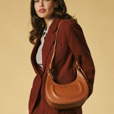 Ornella (cognac) - Italian calf leather women's crossbody bag (with shoulder strap)