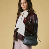 Ottavia (black) - Italian calf leather women's crossbody bag (with shoulder strap)