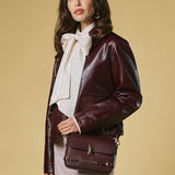 Mirella (eggplant) - Italian calf leather women's crossbody bag (with shoulder strap)
