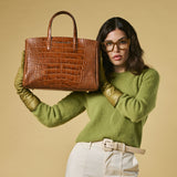 Valentina (cognac) - Italian calf leather women's handbag (with shoulder strap)