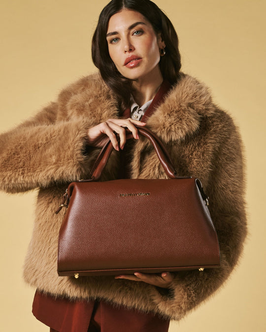 Cecilia (brown) - Italian calf leather women's handbag (with shoulder strap)