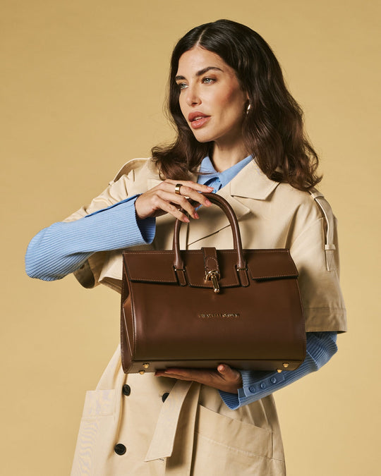 Oriana (brown) - Italian calf leather women's handbag (with shoulder strap)