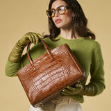 Valentina (cognac) - Italian calf leather women's handbag (with shoulder strap)