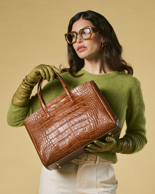 Valentina (cognac) - Italian calf leather women's handbag (with shoulder strap)