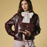 Mirella (eggplant) - Italian calf leather women's crossbody bag (with shoulder strap)
