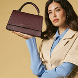 Federica (eggplant) - Italian calf leather women's crossbody bag (with shoulder strap)