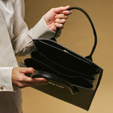 Patrizia (black) - Italian calf leather women's handbag (with shoulder strap)