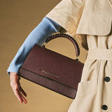 Federica (eggplant) - Italian calf leather women's crossbody bag (with shoulder strap)