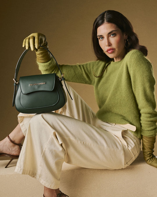 Ottavia (green) - Italian calf leather women's crossbody bag (with shoulder strap)