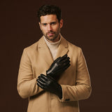 Aldo (black) - Italian lambskin leather gloves with lambswool lining & touchscreen feature