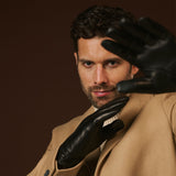 Aldo (black) - Italian lambskin leather gloves with lambswool lining & touchscreen feature