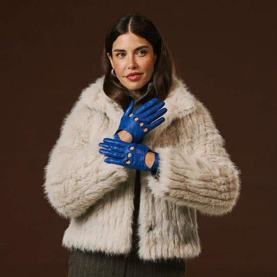 Alessa (blue) - Classic Italian lambskin leather driving gloves