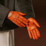Alessa (orange) - Classic Italian lambskin leather driving gloves