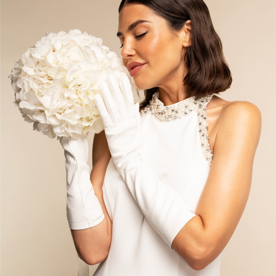Angelina (white) - Italian silk lined 8-button length leather bridal / opera gloves - Leather Gloves Online - Luxury Leather Gloves - 1
