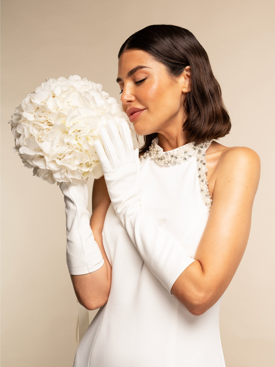 Angelina (white) - Italian silk lined 8-button length leather bridal / opera gloves - Leather Gloves Online - Luxury Leather Gloves - 1