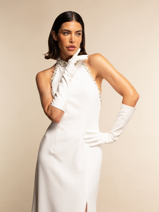 Angelina (white) - Italian silk lined 8-button length leather bridal / opera gloves - Leather Gloves Online - Luxury Leather Gloves - 2