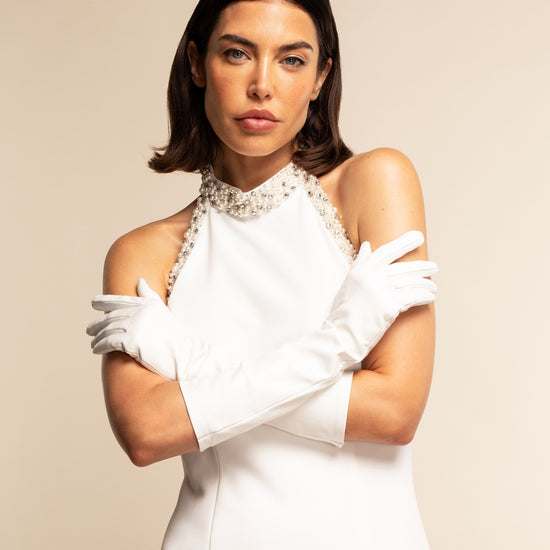 Angelina (white) - Italian silk lined 8-button length leather bridal / opera gloves - Leather Gloves Online - Luxury Leather Gloves - 3