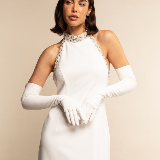 Angelina (white) - Italian silk lined 16-button length leather bridal / opera gloves - Leather Gloves Online - Luxury Leather Gloves - 4