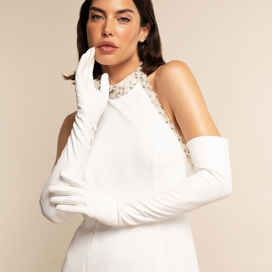 Angelina (white) - Italian silk lined 16-button length leather bridal / opera gloves - Leather Gloves Online - Luxury Leather Gloves - 5