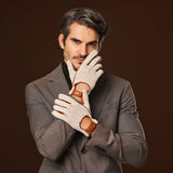 Arturo (cognac) - Hand-sewn Italian crochet driving gloves from lambskin leather