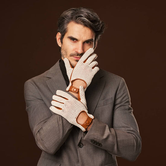 Arturo (cognac) - Hand-sewn Italian crochet driving gloves from lambskin leather - Leather Gloves Online - Luxury Leather Gloves - 4