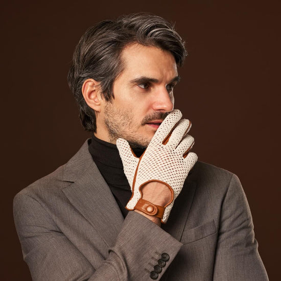 Arturo (cognac) - Hand-sewn Italian crochet driving gloves from lambskin leather - Leather Gloves Online - Luxury Leather Gloves - 7