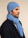 Milano (light blue) - 100% cashmere ribbed beanie (unisex) - Leather Gloves Online - Luxury Beanie - 7