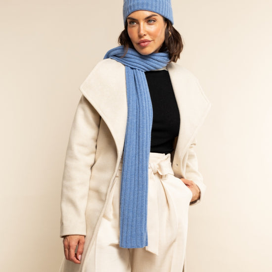 Milano (light blue) - 100% cashmere ribbed beanie (unisex) - Leather Gloves Online - Luxury Beanie - 8