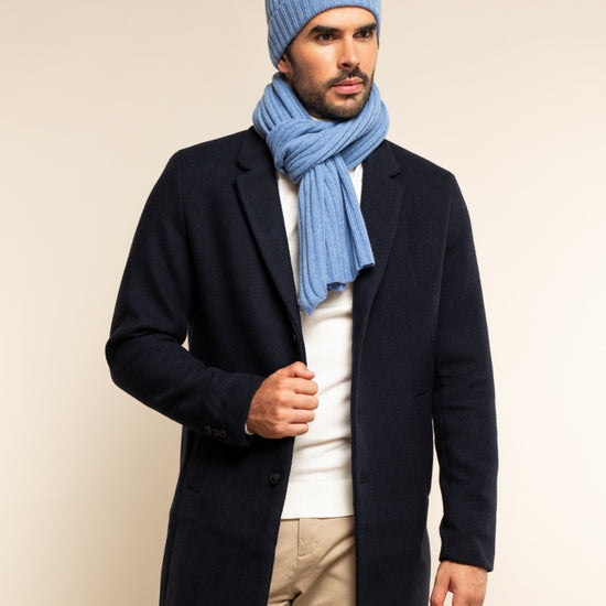 Milano (light blue) - 100% cashmere ribbed beanie (unisex) - Leather Gloves Online - Luxury Beanie - 9