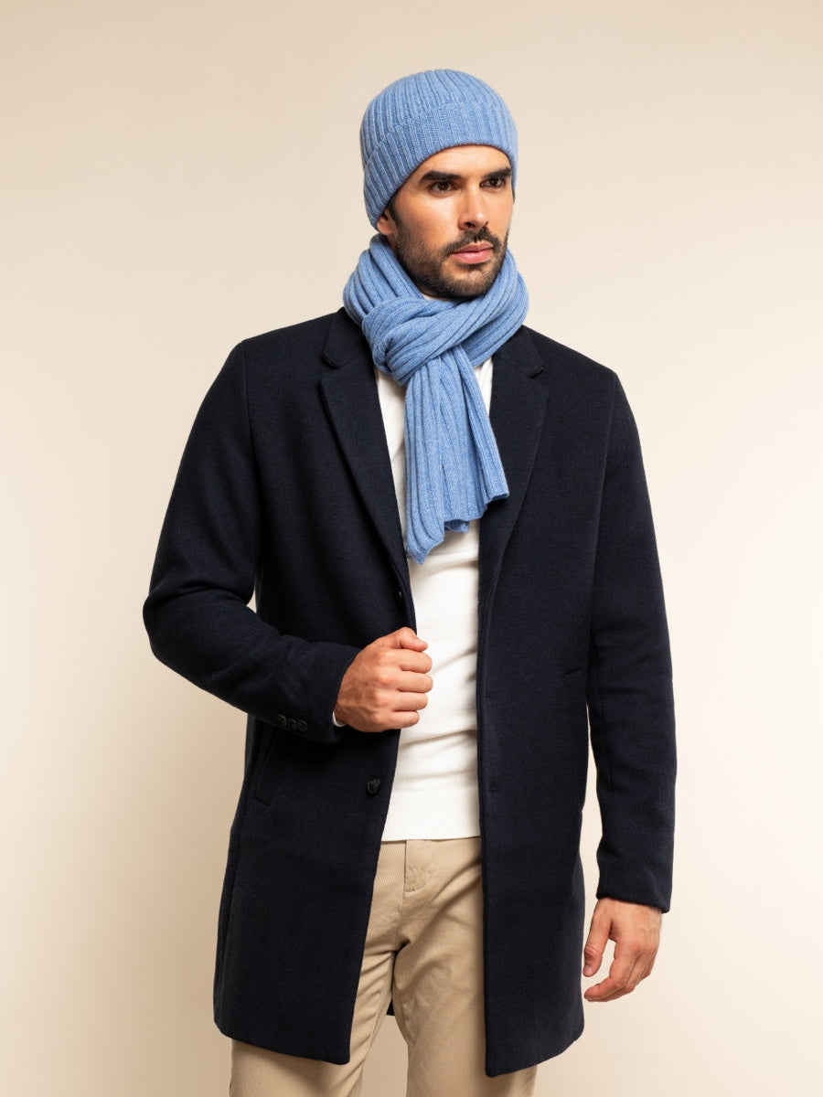 Milano (light blue) - 100% cashmere ribbed beanie (unisex) - Leather Gloves Online - Luxury Beanie - 9