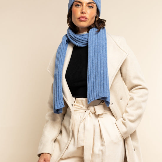 Milano (light blue) - 100% cashmere ribbed beanie (unisex) - Leather Gloves Online - Luxury Beanie - 13