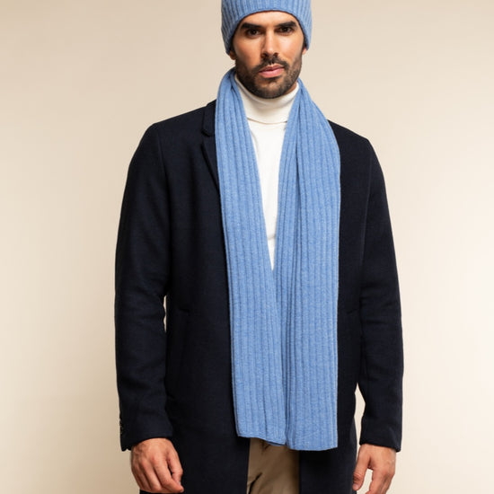 Milano (light blue) - 100% cashmere ribbed beanie (unisex) - Leather Gloves Online - Luxury Beanie - 15