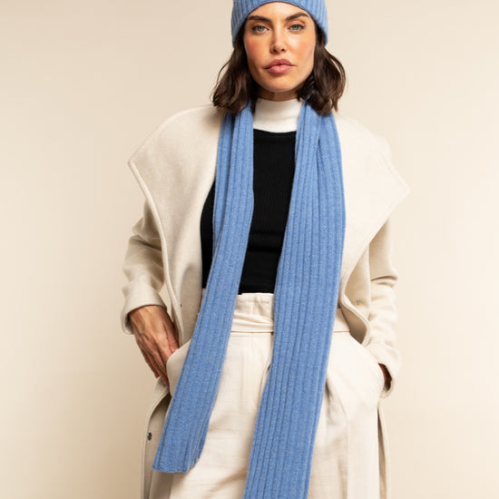Milano (light blue) - 100% cashmere ribbed beanie (unisex) - Leather Gloves Online - Luxury Beanie - 16