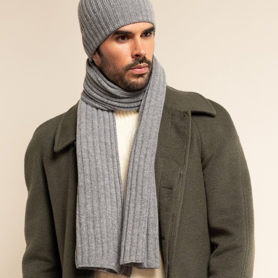 Milano (light grey) - 100% cashmere ribbed beanie (unisex)- Leather Gloves Online - Luxury Beanie - 9