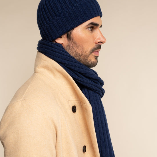 Milano (navy blue) - 100% cashmere ribbed beanie (unisex)- Leather Gloves Online - Luxury Beanie - 7