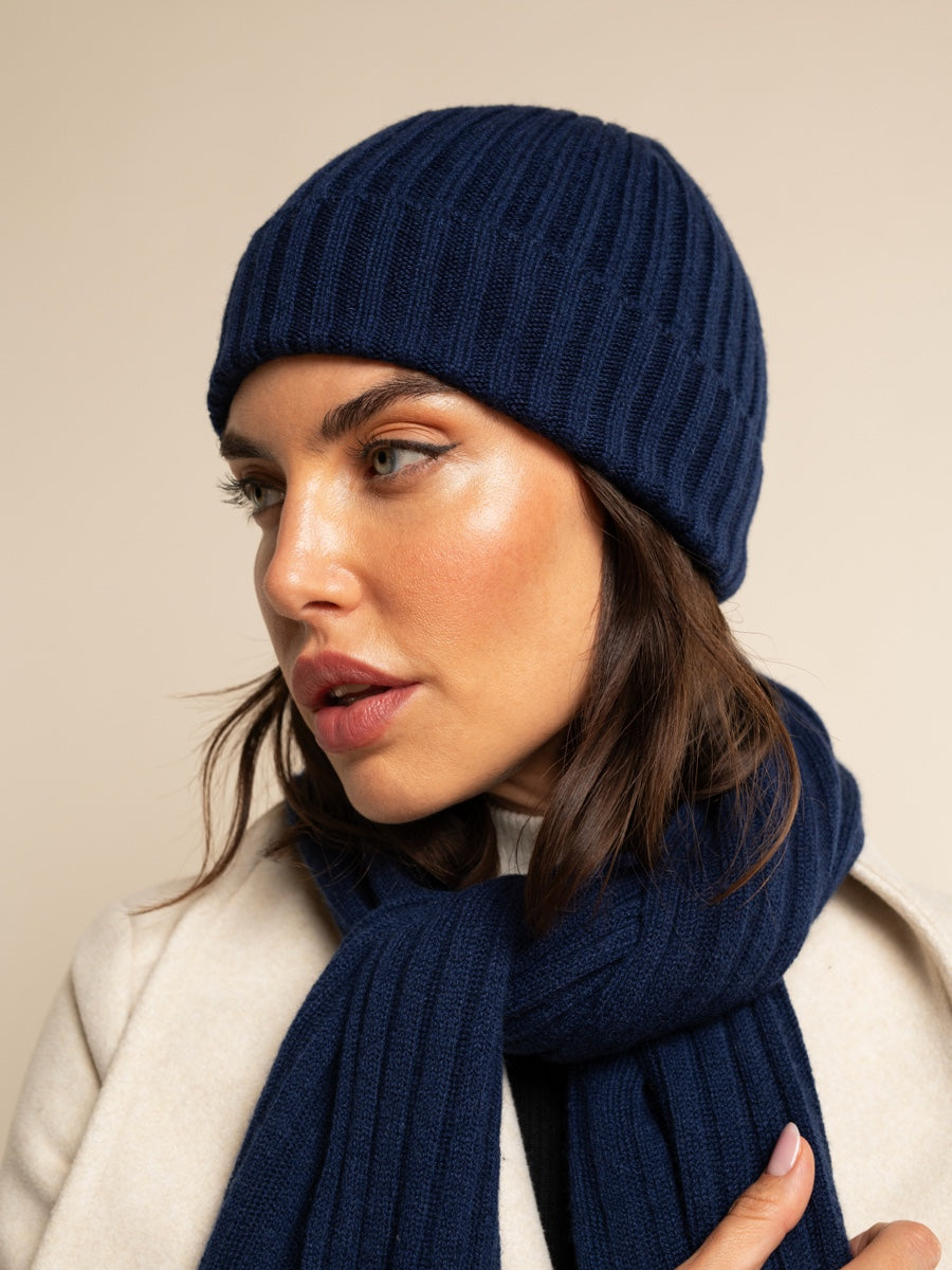 Cashmere Beanie Navy Blue Milano - Leather Gloves Online® - Luxury Leather Gloves - Made in Italy - 8